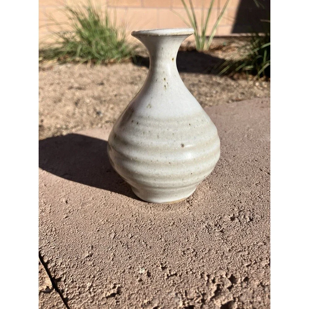 4.5”x3” Glazed Hand Made Pottery Bud Vase Artist Signed Stoneware